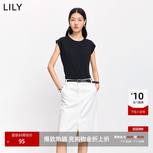 LILY2026夏新款莫代尔混纺圆领休闲通勤小包袖T恤上衣内搭短款女