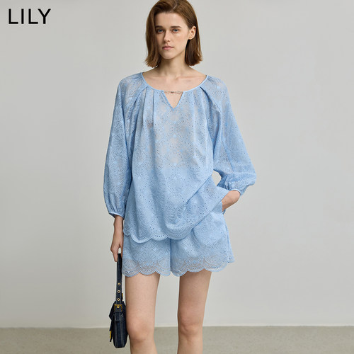 LILY通勤蕾丝绣花新款套头衫