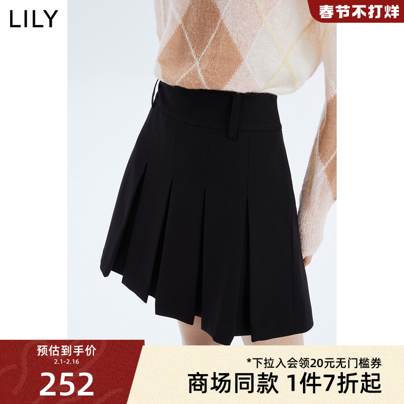 【商场同款】LILY2023新款女装时尚减龄百褶高腰阔腿休闲短裤女