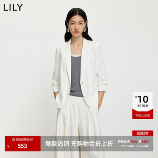 LILY2026夏新款女装莱赛尔亚麻混纺老钱收腰气质通勤浅色西装外套