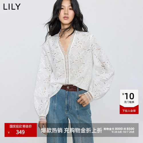 LILY法式镂空通勤蕾丝纯棉套头衫