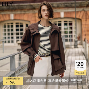 复古休闲连帽抽绳百搭宽松通勤风衣式 夹克外套 女装 LILY2025新款