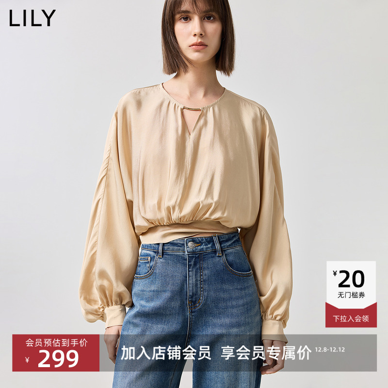 LILY浪漫气质微光泽雪纺套头衫