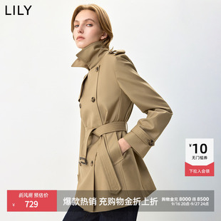 李沁代言LILY2026秋新款女装复古双排扣腰带收腰廓形长袖风衣外套