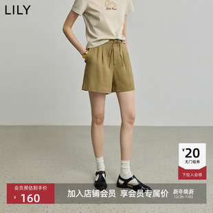 莱赛尔亚麻复古宽松抽绳休闲裤 LILY2025新款 女短裤 商场同款