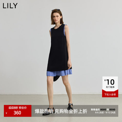 LILY设计感无袖女装圆领连衣裙