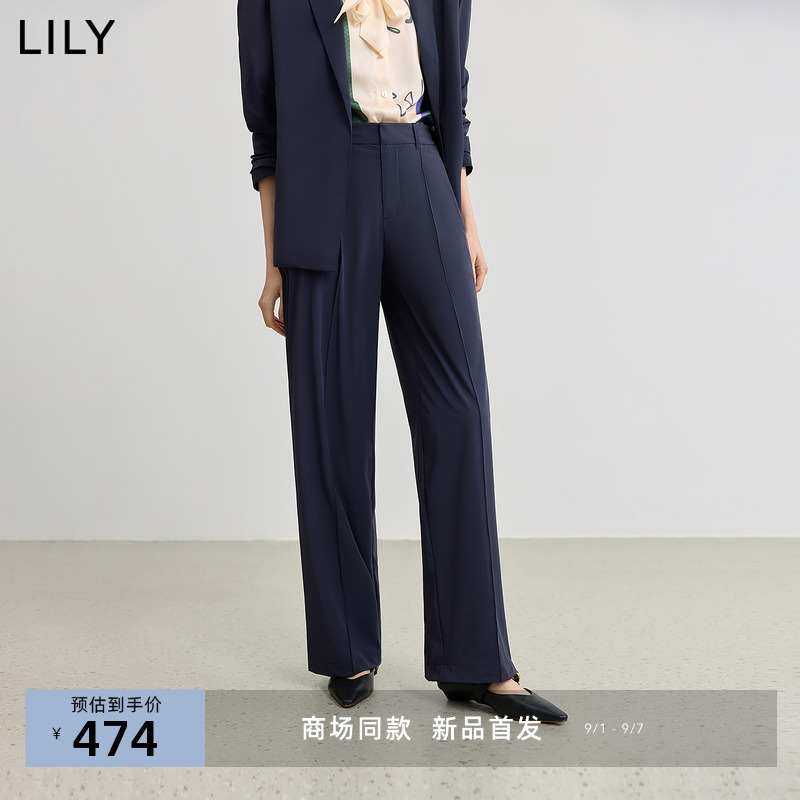 【商场同款】LILY2025秋新款复古垂感休闲松紧腰通勤直筒裤女西裤