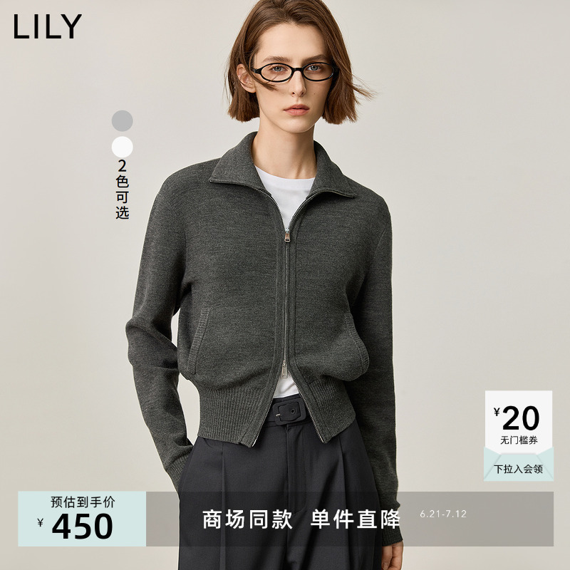【商场同款】LILY2024冬新款女装绵羊毛双拉链针织开衫外套外套女