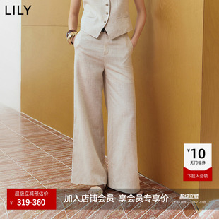 LILY2026夏新款女装莱赛尔亚麻混纺简约老钱风宽松通勤直筒阔腿裤