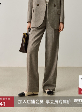 LILY2025新款女装绵羊毛混纺老钱风宽松休闲OL通勤西装裤阔腿裤