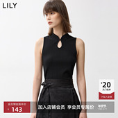 商场同款 LILY新款 新中式 镂空旗袍领无袖 百搭背心针织衫