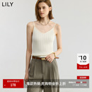 LILY2026夏新款简约气质纯色通勤镂空V领针织吊带背心上衣内搭女