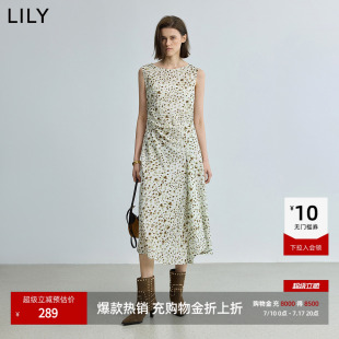 【商场同款】LILY2025秋新款女装度假风撞色收腰圆领无袖连衣裙