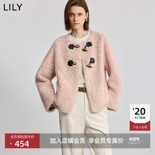 LILY2025冬新款减龄圆领牛角扣圈圈毛气质休闲通勤毛绒外套女短款