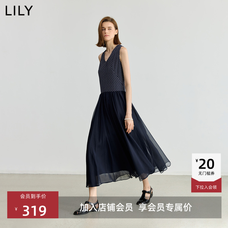LILY通勤波点无袖法式复古连衣裙