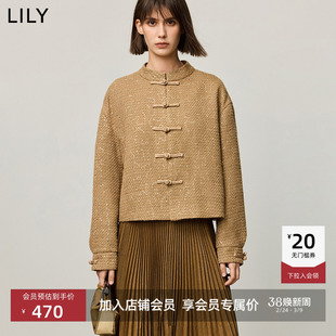 【商场同款】LILY冬新款女装新中式氛围感气质金色花纱短外套
