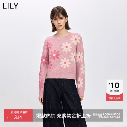 LILY撞色提花圆领新款套头针织衫