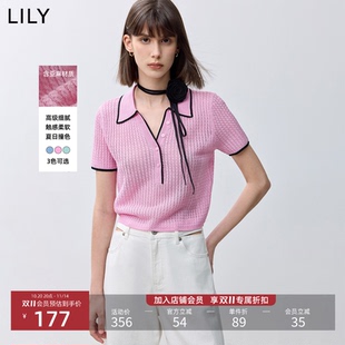 女短款 轻盈透气POLO领针织衫 薄荷曼波撞色V领短袖 LILY新款