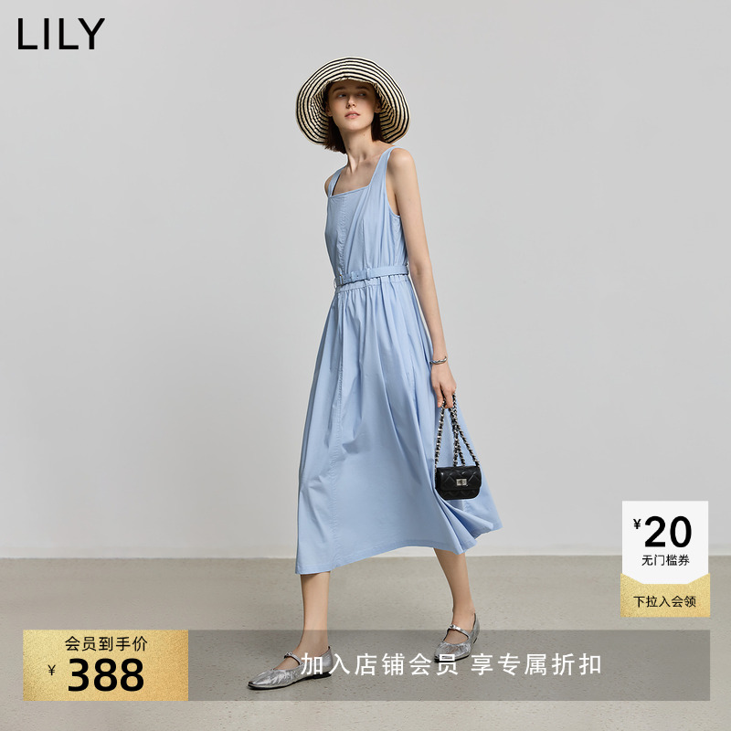 LILY通勤方领收腰法式吊带连衣裙