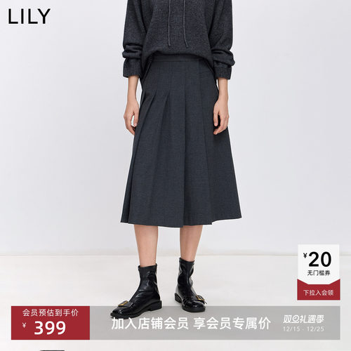 LILY磨毛百褶不对称学院风半身裙
