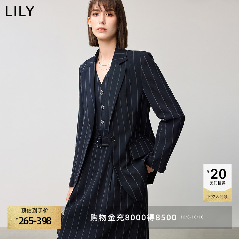 职场复古通勤宽肩条纹西装LILY