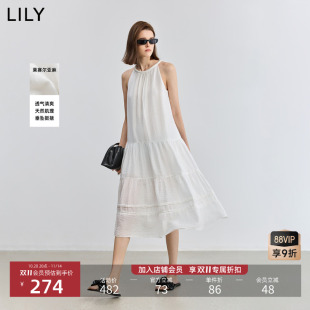 LILY2025新款 莱赛尔亚麻混纺简约气质度假风白色吊带裙连衣裙女