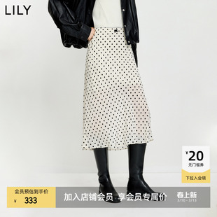 LILY2026夏新款莱赛尔混纺复古波点气质通勤米白色鱼尾裙半身裙女