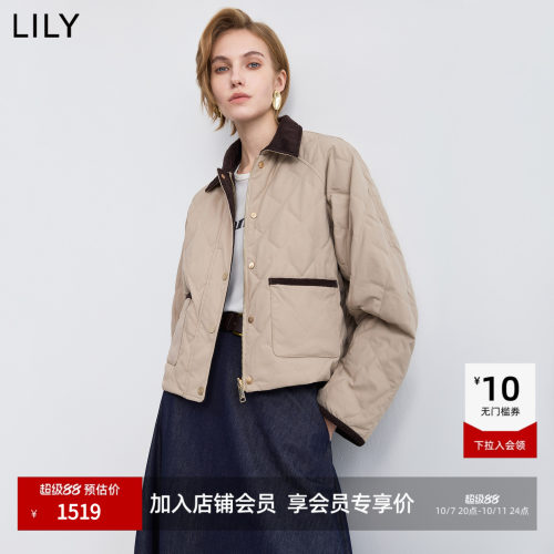 LILY鹅绒老钱风翻领羽绒服外套