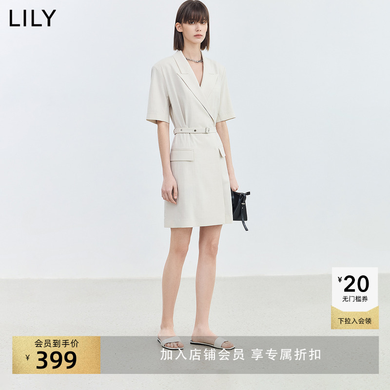 【商场同款】LILY2024夏款基础简约商务通勤感西装式连衣裙女裙子