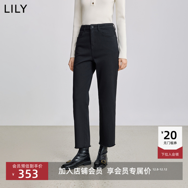 LILY弹力加厚复古通勤直筒牛仔裤