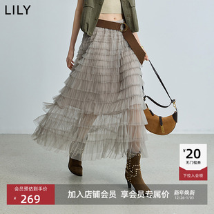 蛋糕裙LILY2025新款 休闲重工抽褶减龄松紧腰多层网纱半裙女 法式