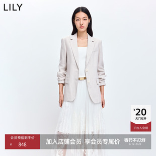 LILY2026春新款女装亚麻混纺简约单排扣廓形气质通勤米色西装外套