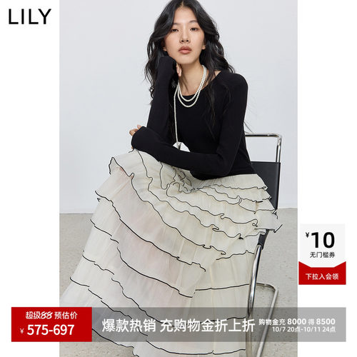 LILY通勤优雅法式修身蛋糕连衣裙