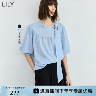 飘带领设计感抽褶泡泡袖 七分袖 新品 宽松雪纺衫 法式 LILY2024夏季