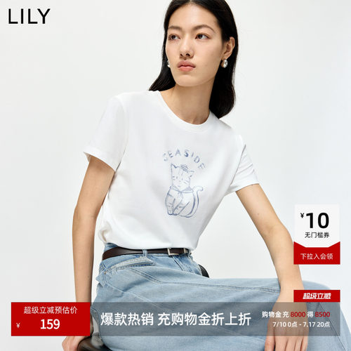 LILY通勤撞色亮片小猫简约短袖
