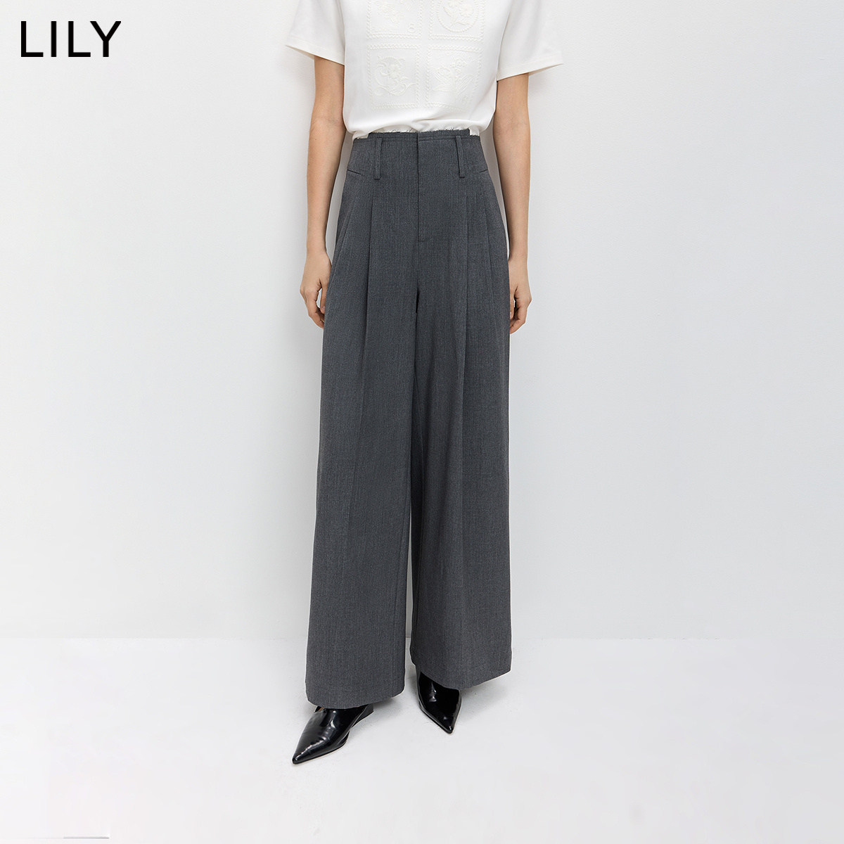 LILY2026春新款女装格雷系松弛感弹力休闲通勤垂感直筒阔腿裤西裤