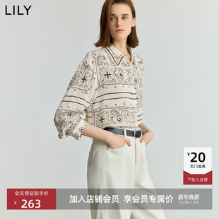 外套女 衬衫 LILY2025新款 莱赛尔亚麻复古波西米亚腰果花休闲长袖