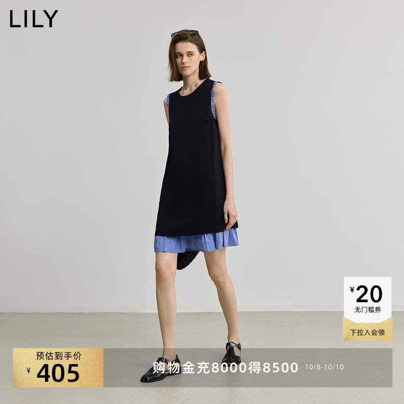 LILY设计感无袖女装圆领连衣裙