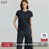 商场同款 LILY2025秋新款 女装 含羊毛简约通勤圆领短袖 T恤上衣