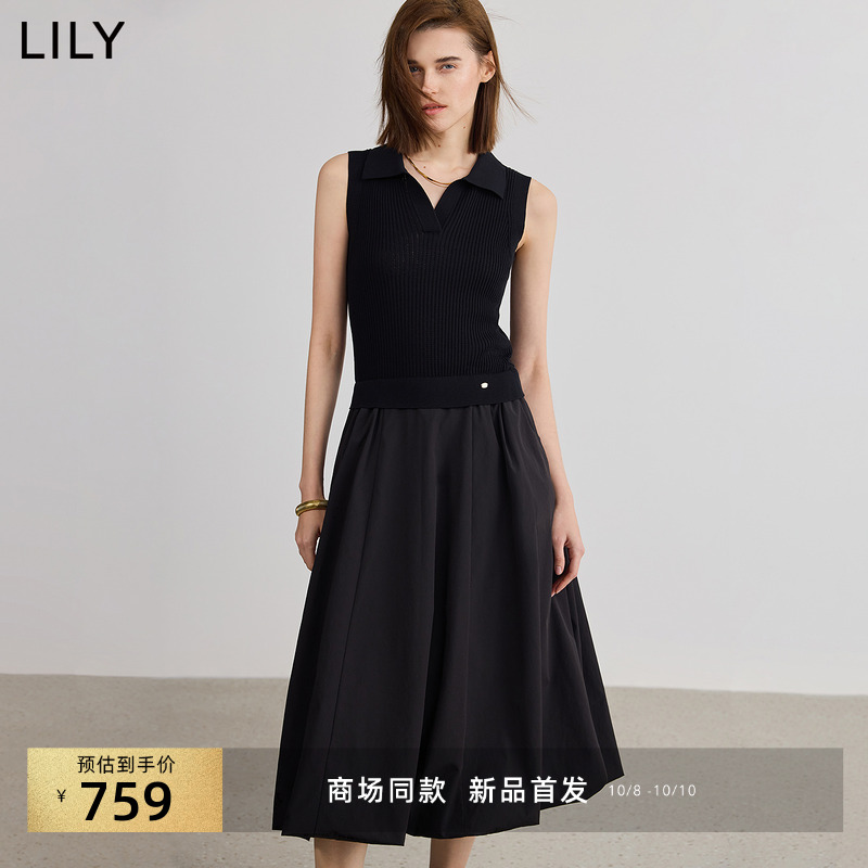 LILY时髦POLO领无袖连衣裙