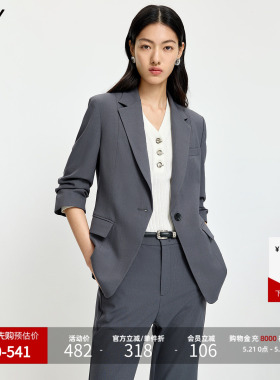 LILY2026夏新款格雷系条纹收腰廓形气质通勤高级感灰色西装外套女