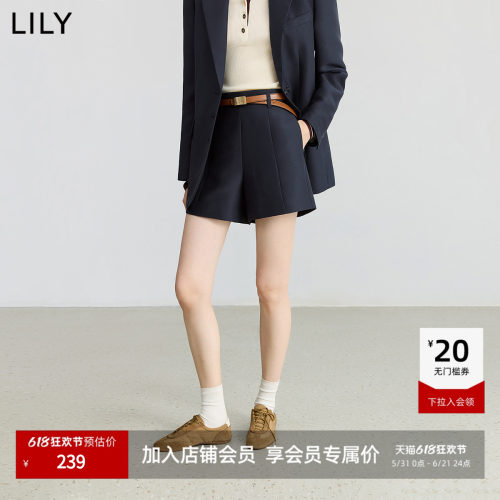 LILY通勤藏青色复古西装短裤