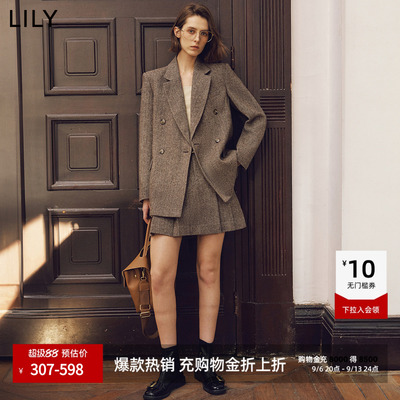 LILY绵羊毛通勤廓形人字混纺西装