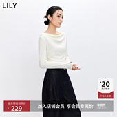 含莱赛尔醋酸羊毛一字领气质通勤长袖 LILY2026春新款 女装 上衣T恤