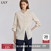 LILY2025冬新款 纯棉简约撞色印花条纹温暖磨毛宽松休闲衬衫 外套女
