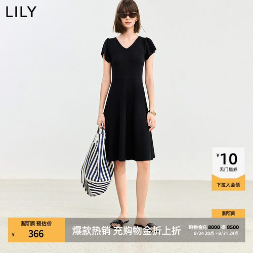LILY通勤收腰莱赛混纺短袖连衣裙