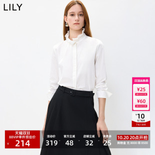 LILY2026秋新款女装法式荷叶边立领休闲通勤百搭白色长袖衬衫外套