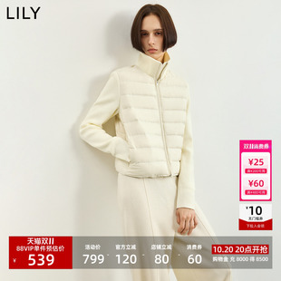 李沁代言LILY2026冬新款简约针织拼接90鸭绒通勤薄款羽绒服外套女