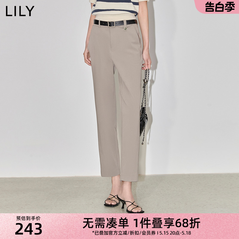 LILY2024春新款女装都市时尚通勤款显瘦小直筒九分裤西装休闲裤女