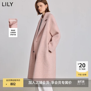 LILY2025冬新款 领高级感纯色毛呢大衣外套女 羊毛羊驼毛双面呢西装